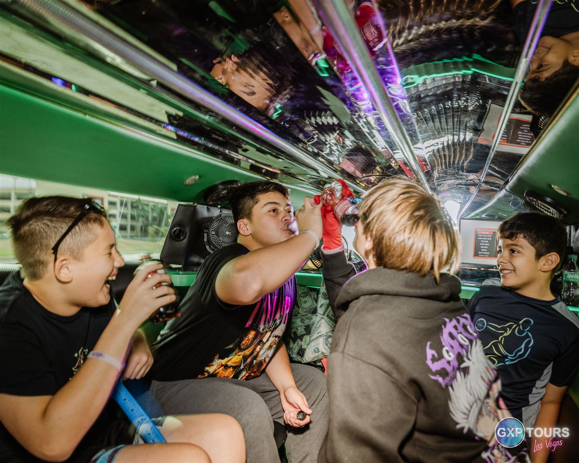 Large group kids party bus Las Vegas photographer